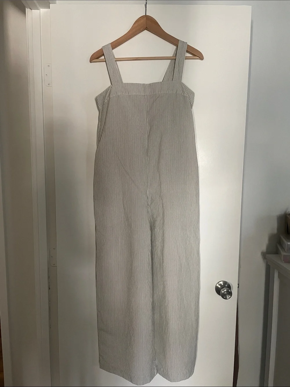 Uniqlo White and Green Pinstripe Wide-Leg Jumpsuit